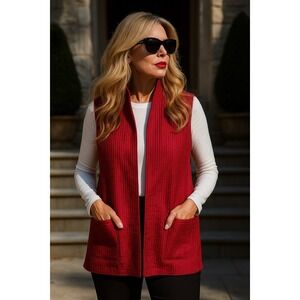 Fabinda Women 100% Silk Red Vest XL Minimalist Office Artsy Travel Quiet Luxury